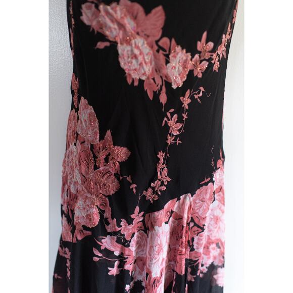 Y2K Fairy Grunge Dress Asymmetric Handkerchief Hem Dark Florals Vintage M Sheer - Picture 4 of 9